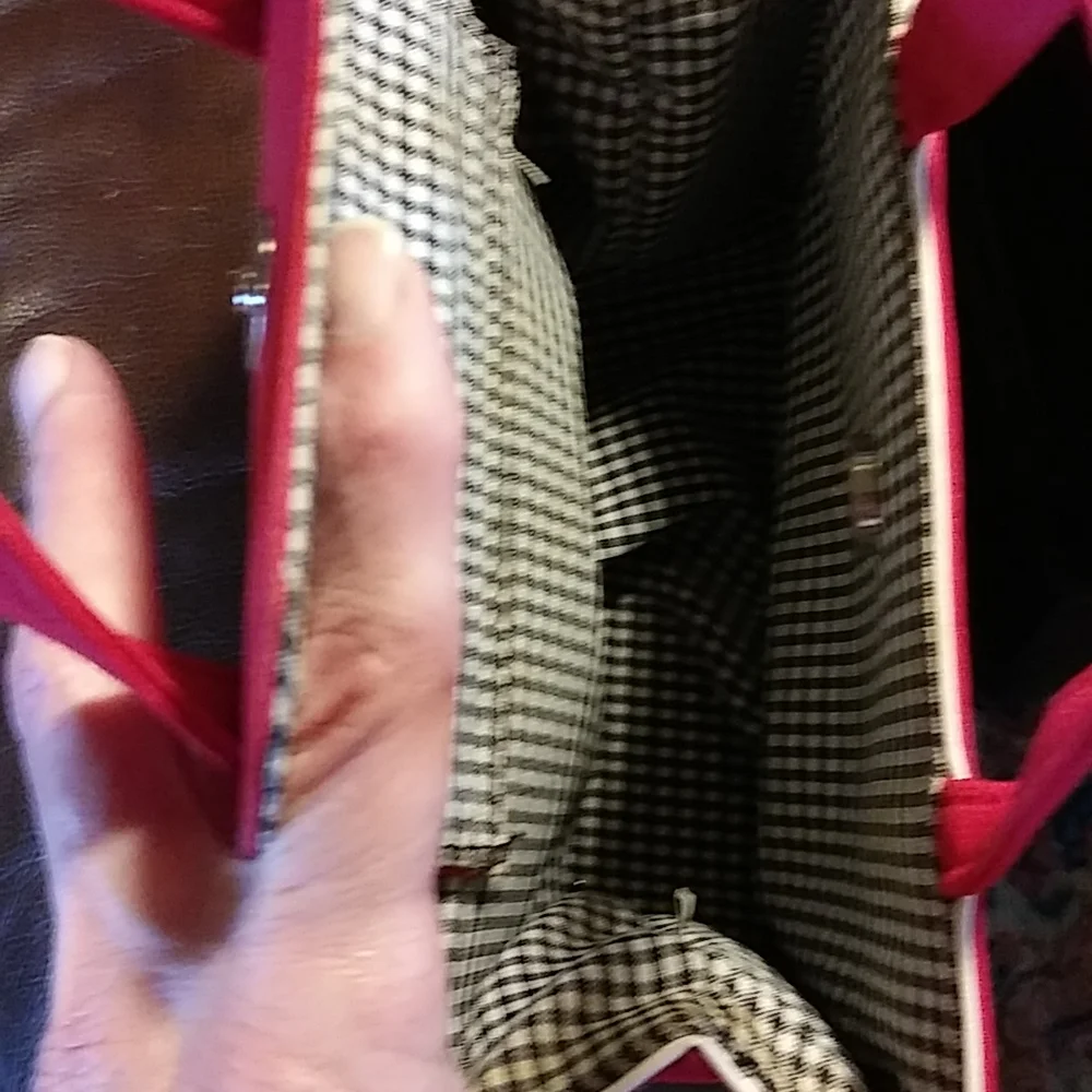 kate spade Red Mini Tote with Black & White Checked Lining